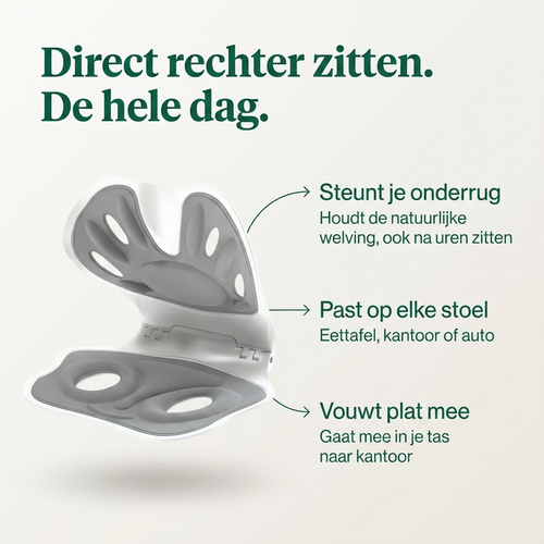 SitEase Daily zitkussen ingeklapt, plat opgevouwen om mee te nemen in een tas